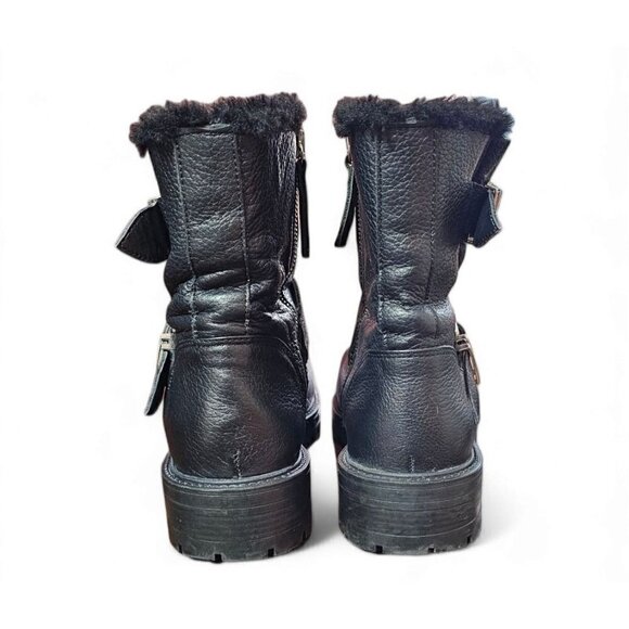 Zara Basic black leather moto combat boots zipper shearling lined EU41 US10 - Picture 8 of 16